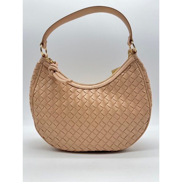 Macy's On 34th woven faux-leather shoulder hobo crossbody bag - Chai / Pink - Picture 2 of 13